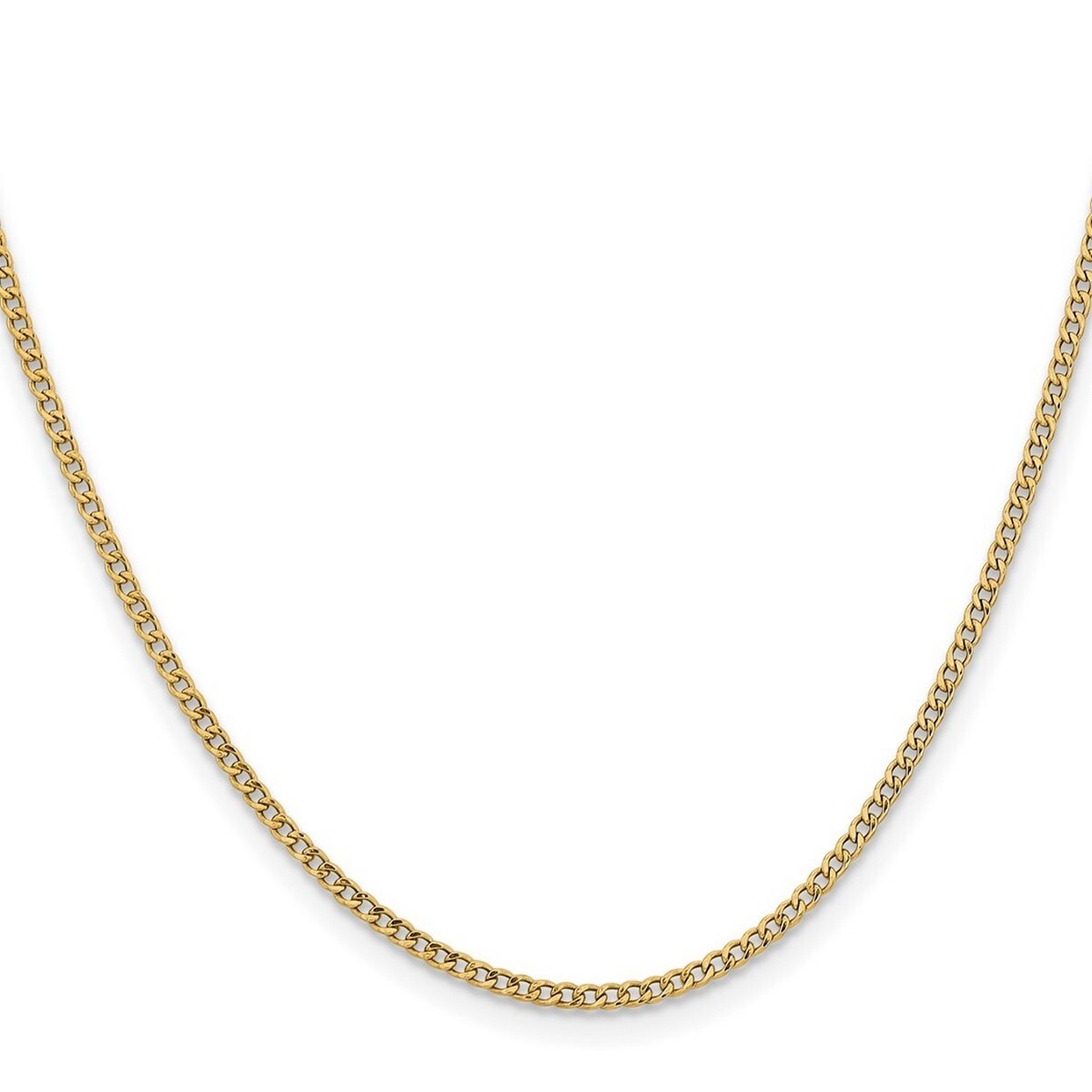 Curata 14k Yellow Gold 10" 1.85mm Semi solid Curb Link Chain Ankle Bracelet (Lobster-claw)