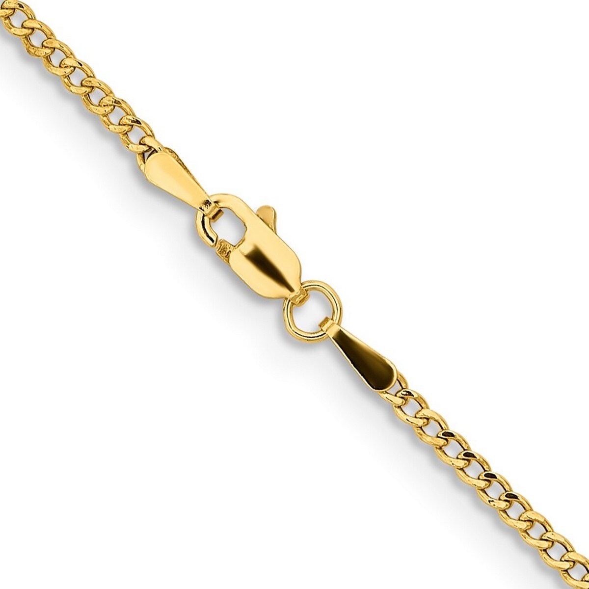 Curata 14k Yellow Gold 10" 1.85mm Semi solid Curb Link Chain Ankle Bracelet (Lobster-claw)