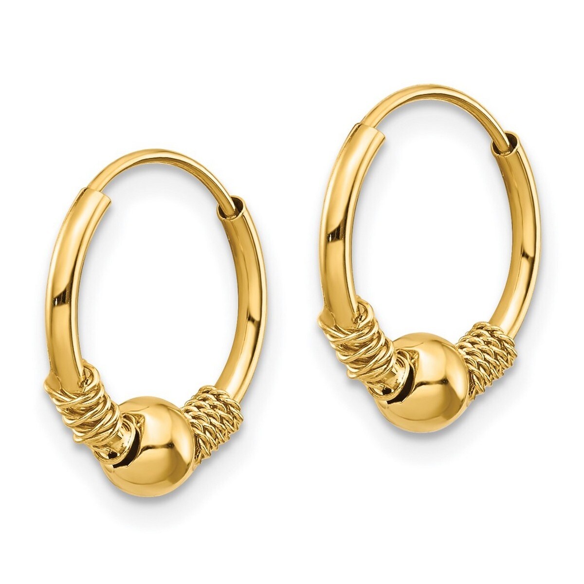 Curata 14k Yellow Gold 10mm Endless Hoop With Bead Earrings