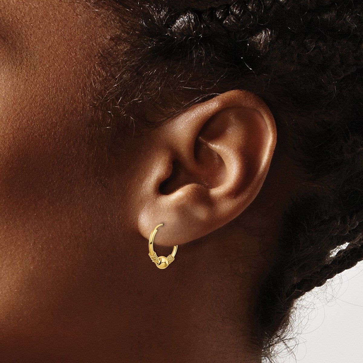 Curata 14k Yellow Gold 10mm Endless Hoop With Bead Earrings