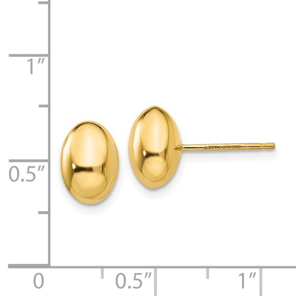 Curata 14k Yellow Gold 10mm Polished Oval Button Post Earrings