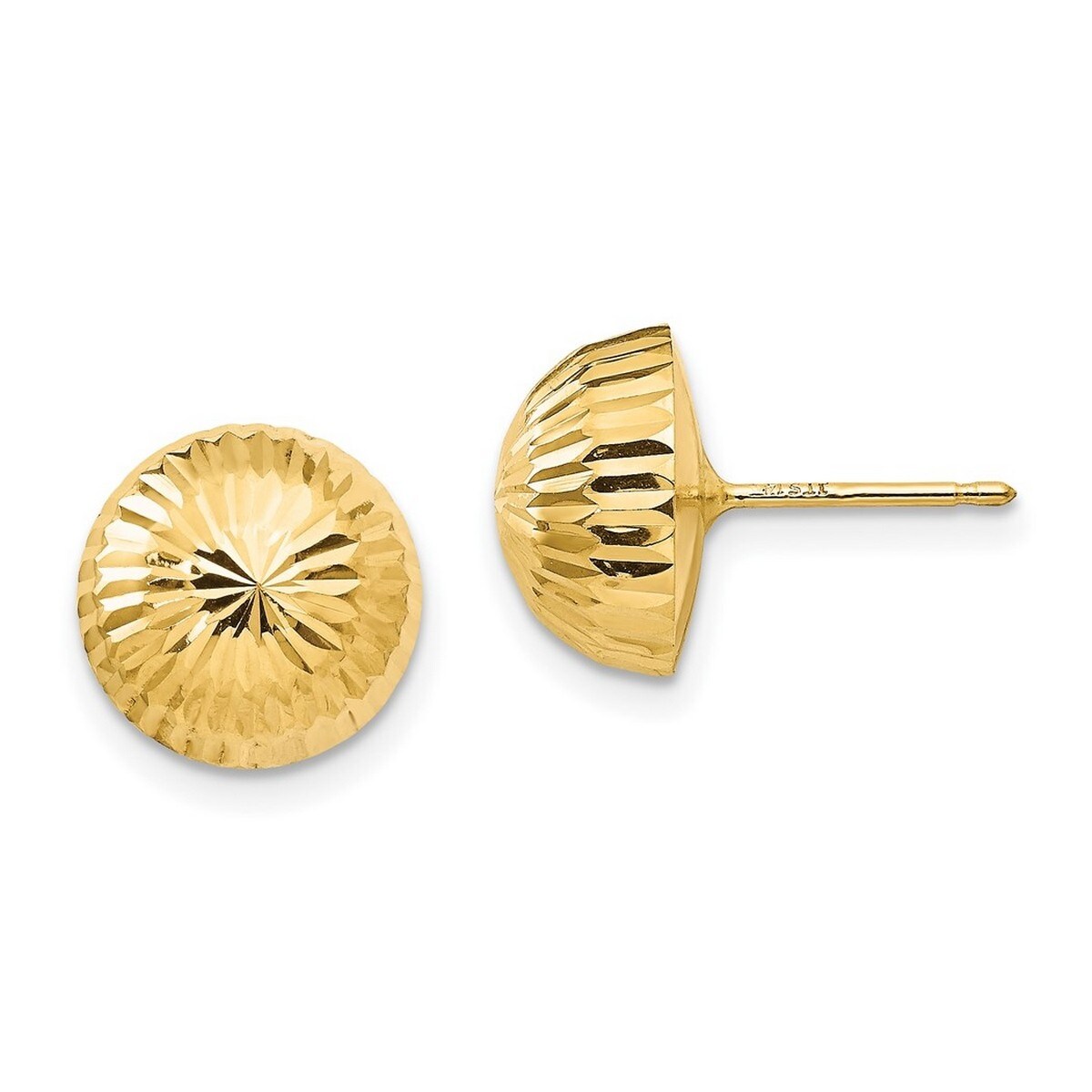 Curata 14k Yellow Gold 10mm Sunburst Diamond Cut Button Post Earrings