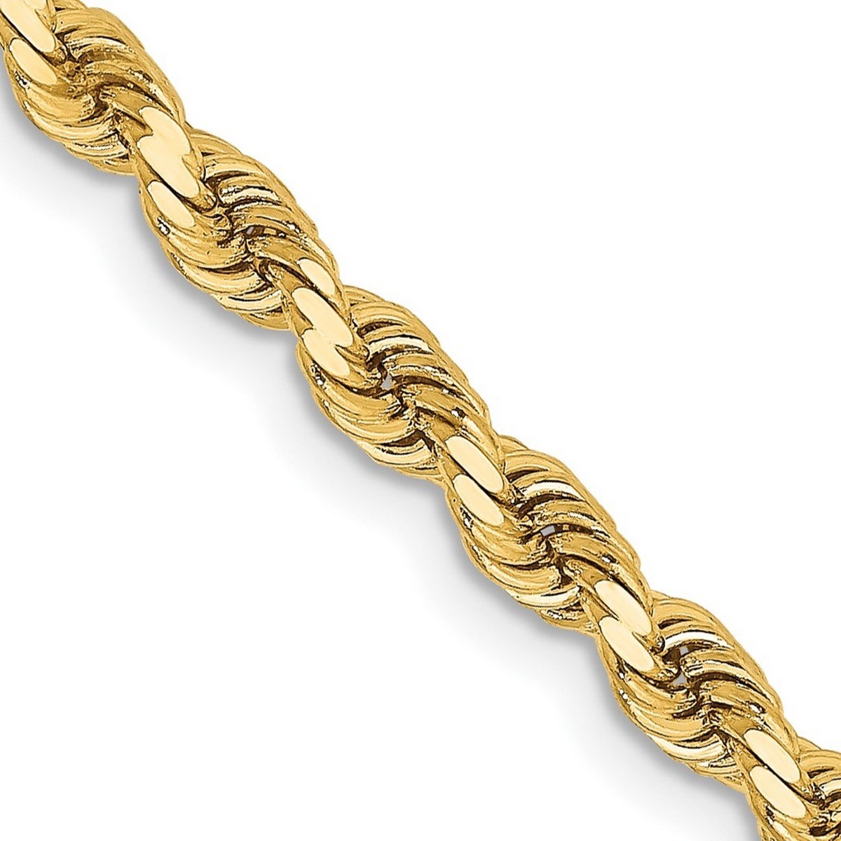 Curata 14k Yellow Gold 3.25mm Sparkle Cut Rope Chain Bracelet