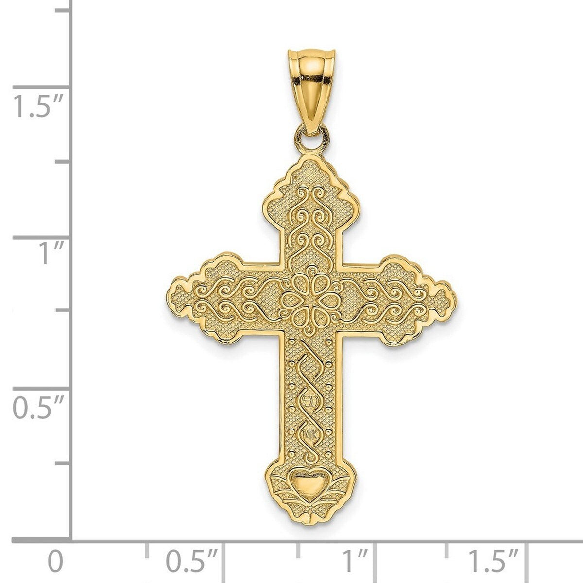 Curata 14k Yellow Gold Beaded Filigree Budded Cross Pendant Necklace 18mm x 29mm