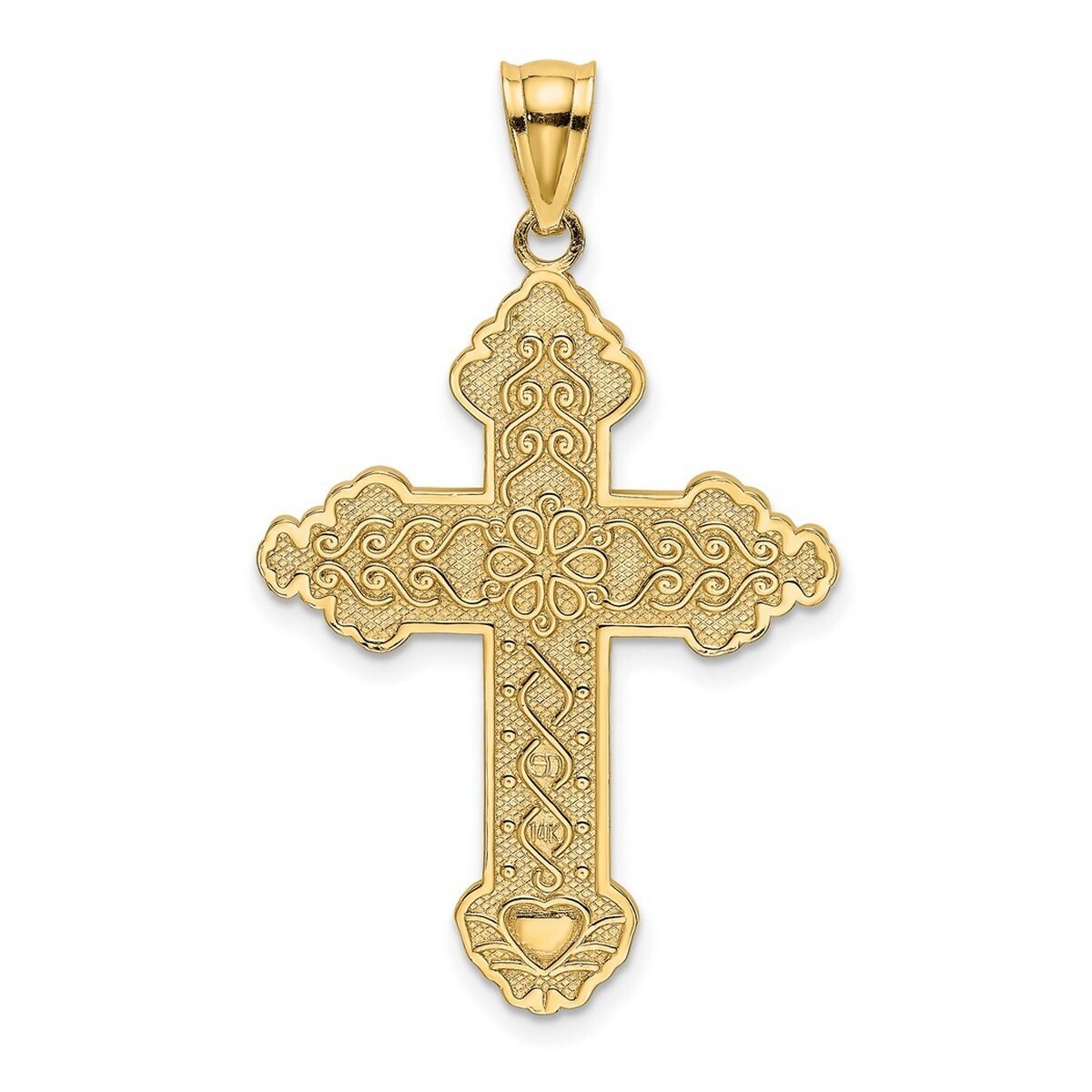 Curata 14k Yellow Gold Beaded Filigree Budded Cross Pendant Necklace 18mm x 29mm