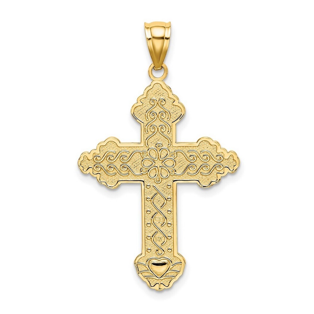 Curata 14k Yellow Gold Beaded Filigree Budded Cross Pendant Necklace 18mm x 29mm