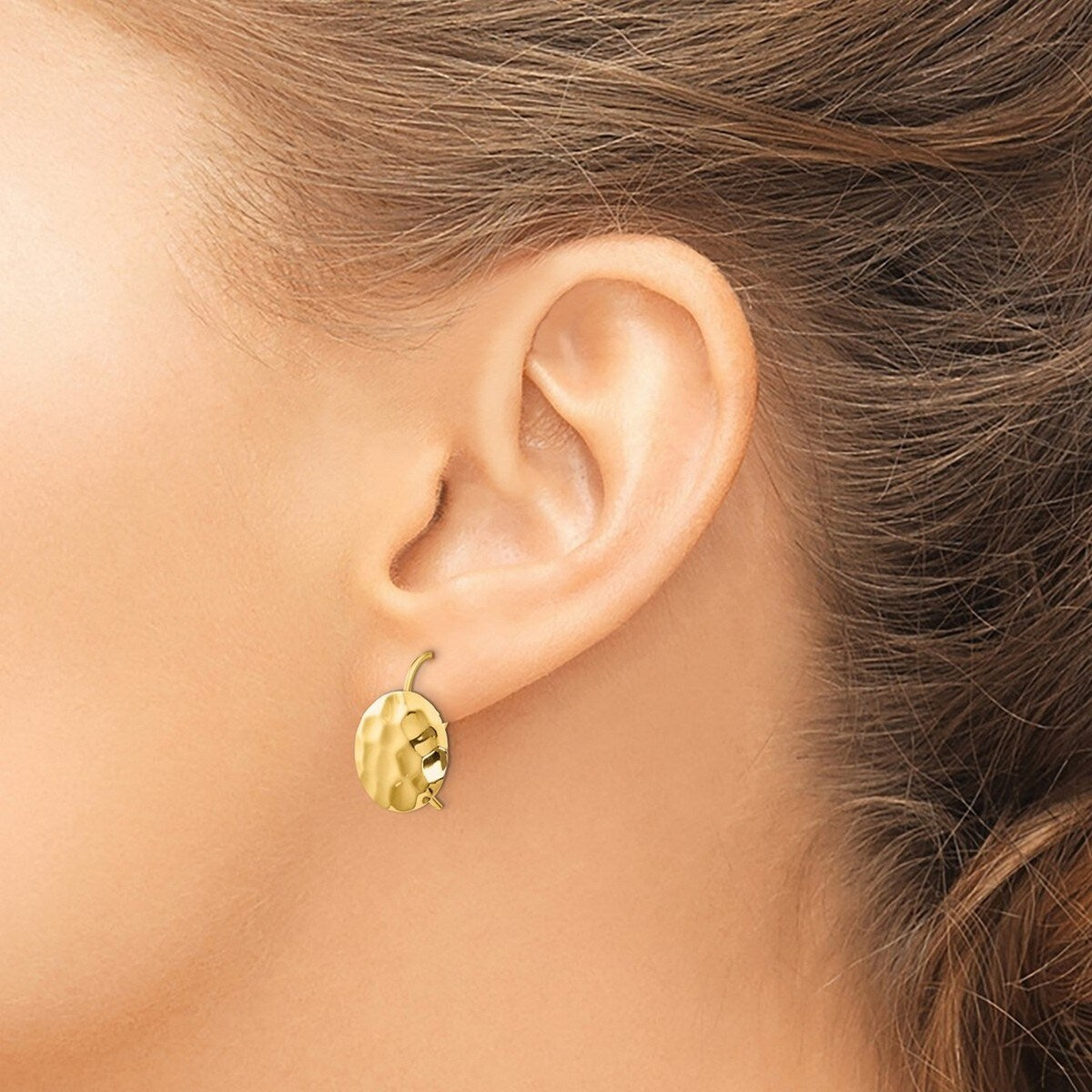 Curata 14k Yellow Gold Hammered Circle Disc Frenchwire Earrings (13mmx18mm) - Orange