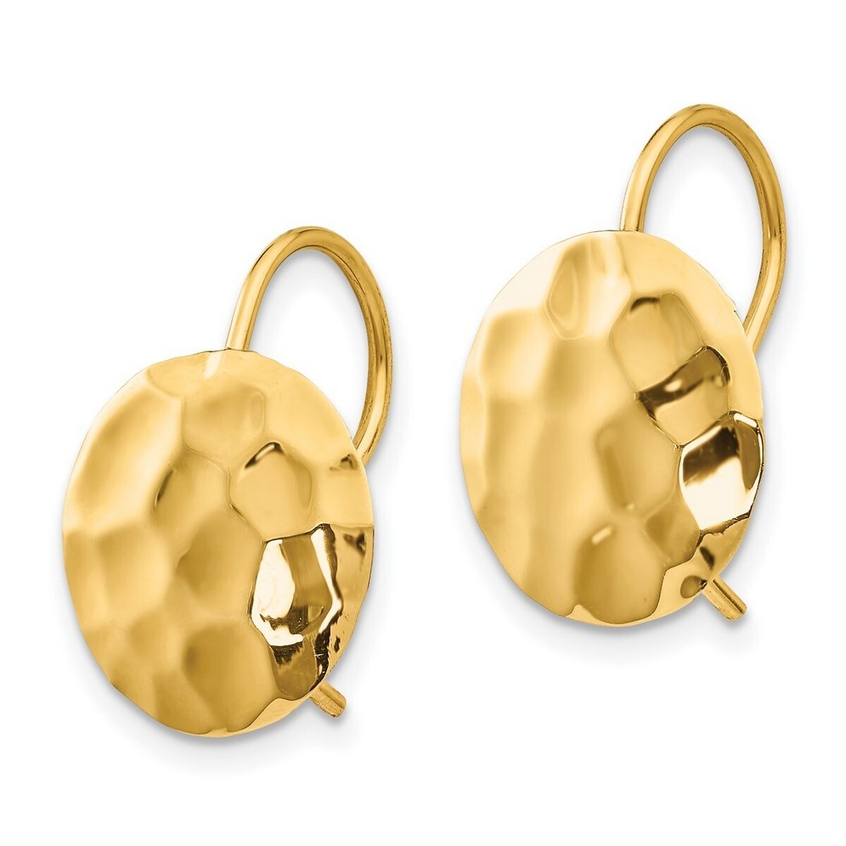 Curata 14k Yellow Gold Hammered Circle Disc Frenchwire Earrings (13mmx18mm) - Orange