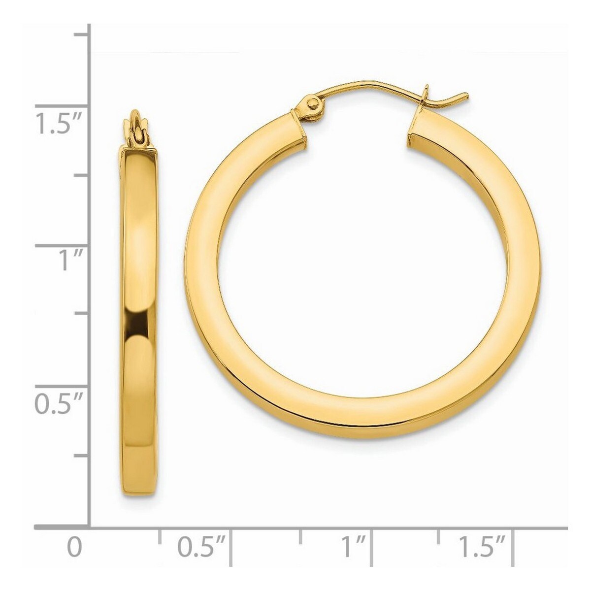 Curata 14k Yellow Gold 3x30mm Polished Square Hoop Earrings