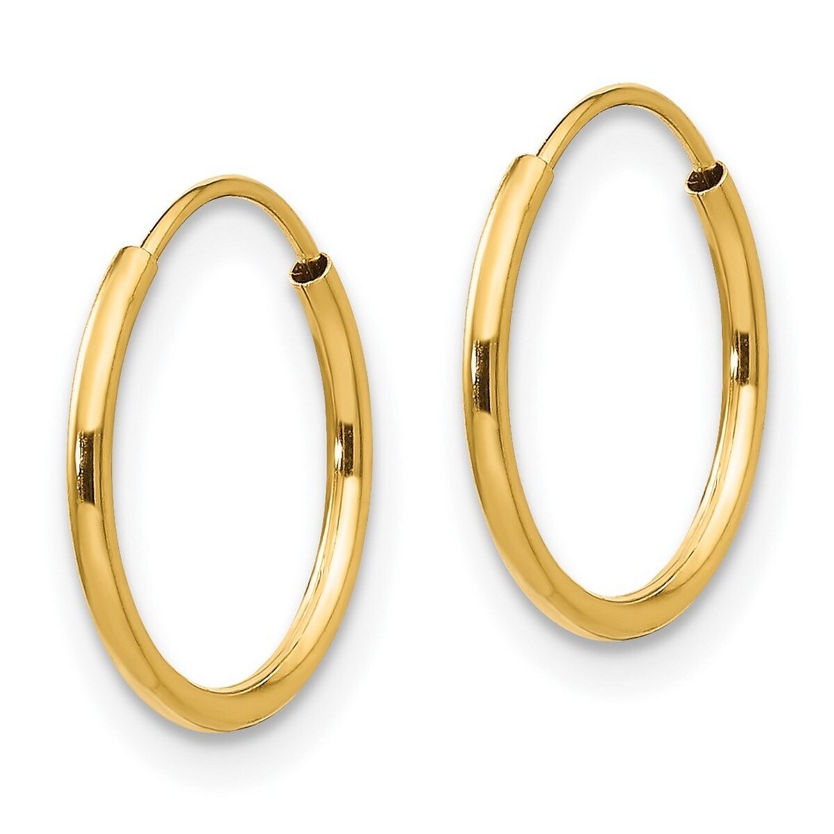 Curata 14k Yellow Gold Polished 12mm Endless Hoop Earrings