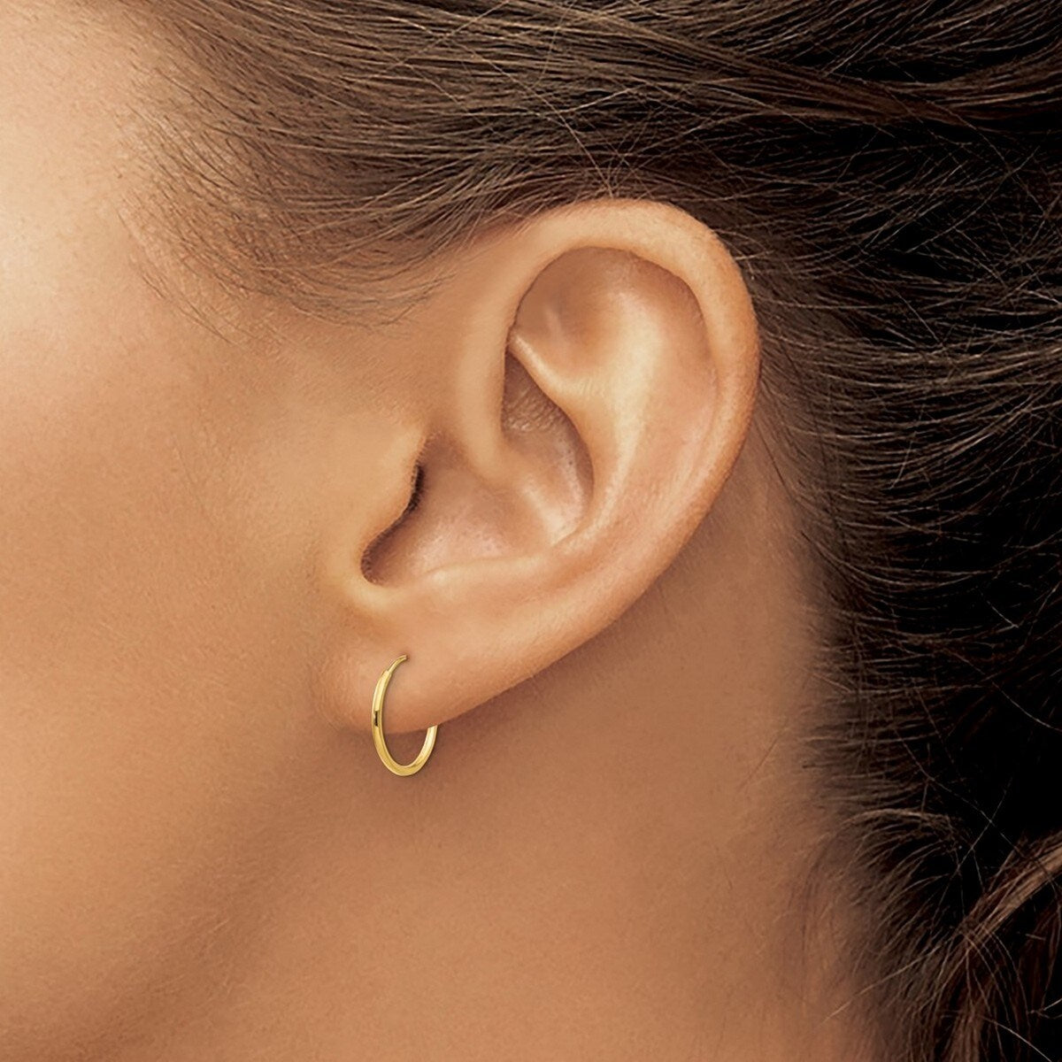 Curata 14k Yellow Gold Polished 12mm Endless Hoop Earrings