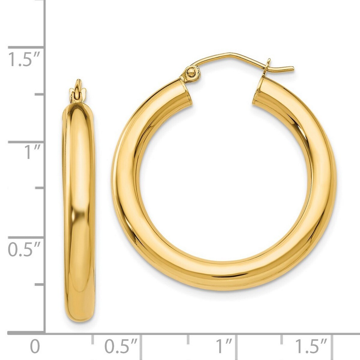 Curata 14k Yellow Gold Polished 4x30mm Round Hoop Earrings