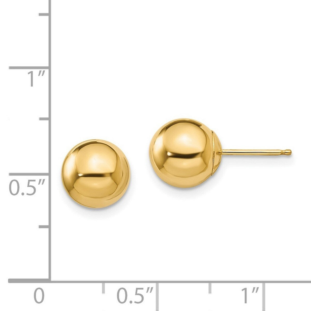 Curata 14k Yellow Gold Polished 8mm Ball Post Earrings