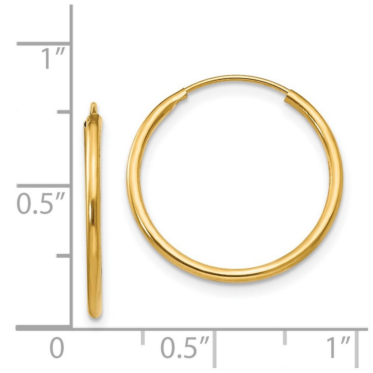 Curata 14k Yellow Gold Polished Endless Hoop Earrings 17x2mm