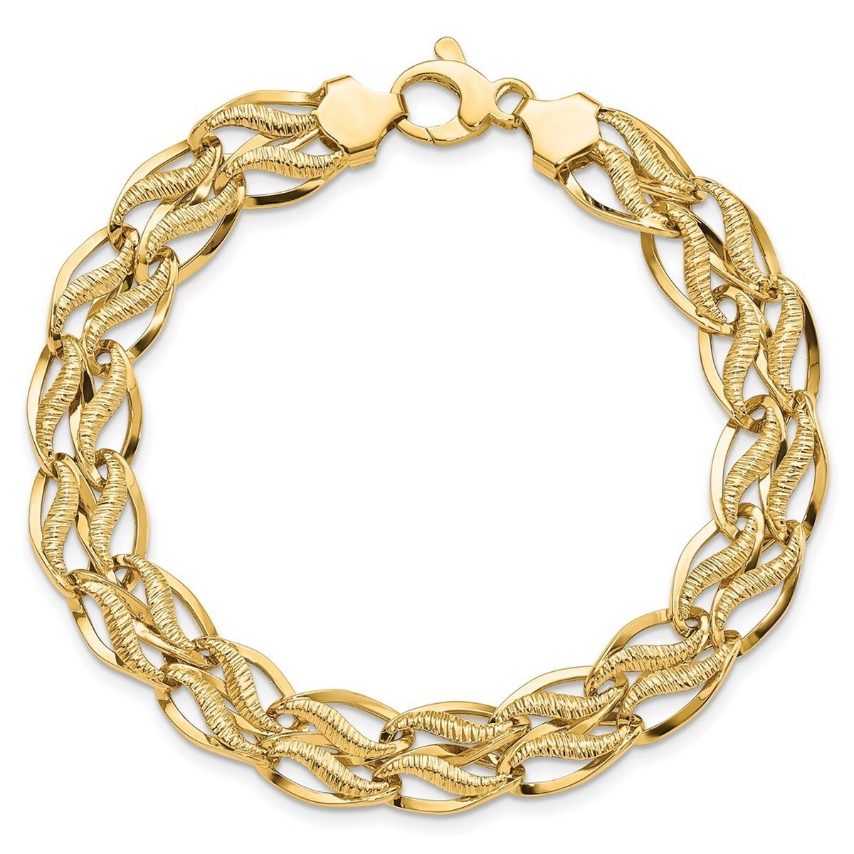 Curata 14k Yellow Gold Hollow Textured Polished Sparkle Cut Bracelet 8 Inch