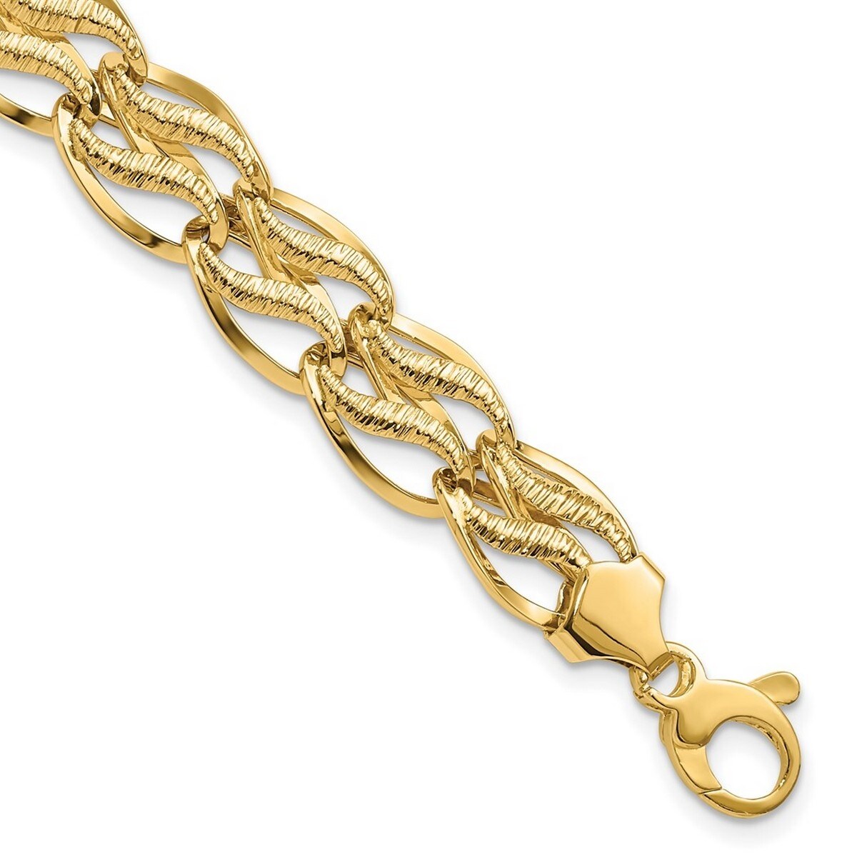 Curata 14k Yellow Gold Hollow Textured Polished Sparkle Cut Bracelet 8 Inch