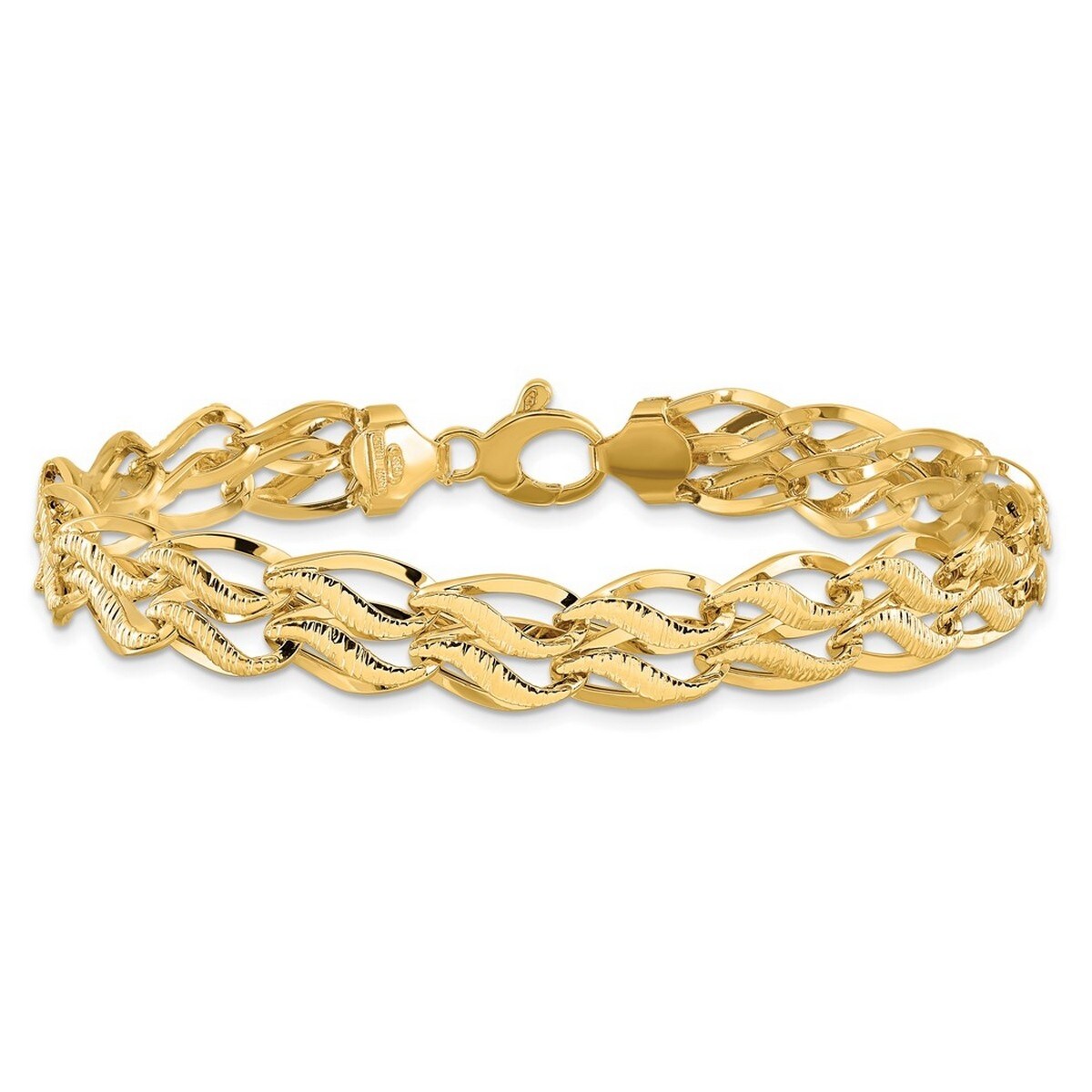 Curata 14k Yellow Gold Hollow Textured Polished Sparkle Cut Bracelet 8 Inch