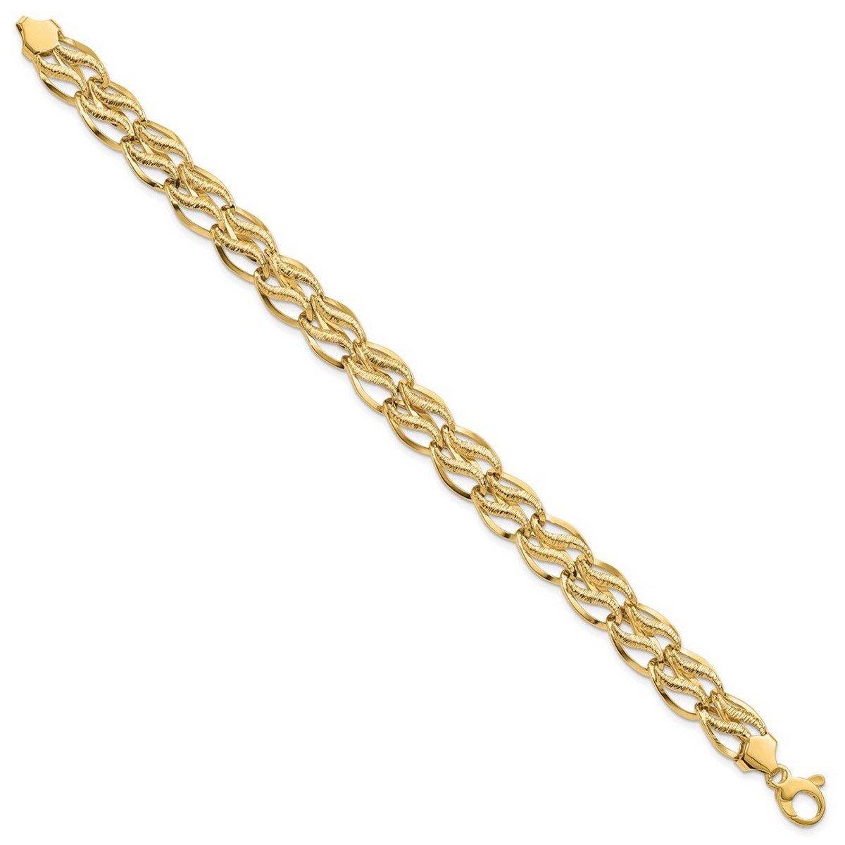 Curata 14k Yellow Gold Hollow Textured Polished Sparkle Cut Bracelet 8 Inch
