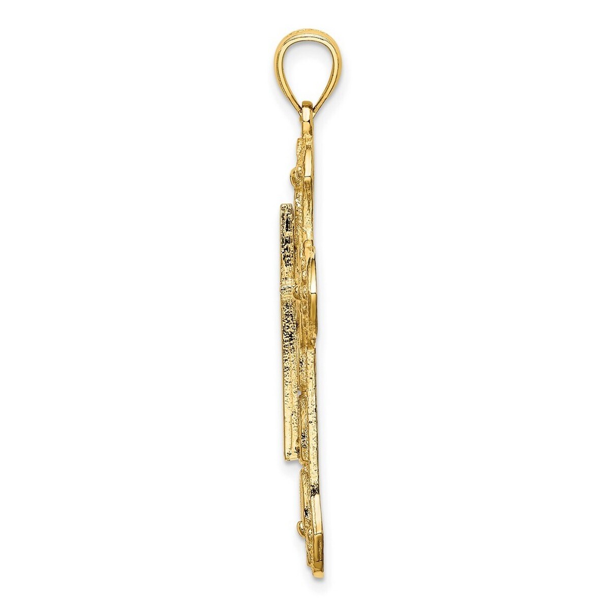 Curata 14k Yellow Gold Large Floral Textured Cross Necklace 22mm x 33mm
