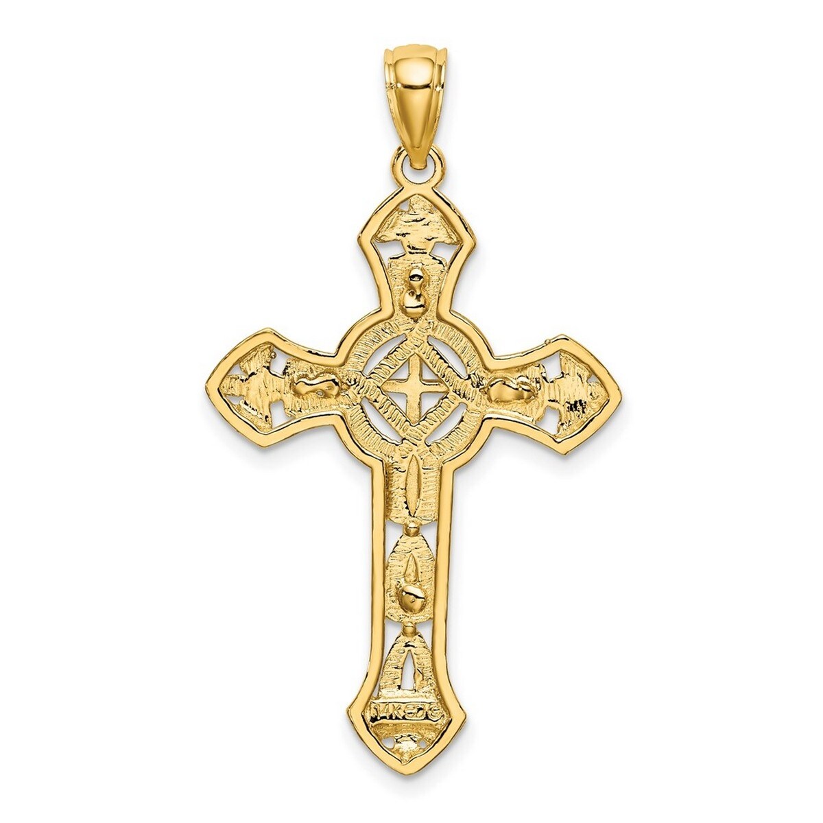 Curata 14k Yellow Gold Large Floral Textured Cross Necklace 22mm x 33mm