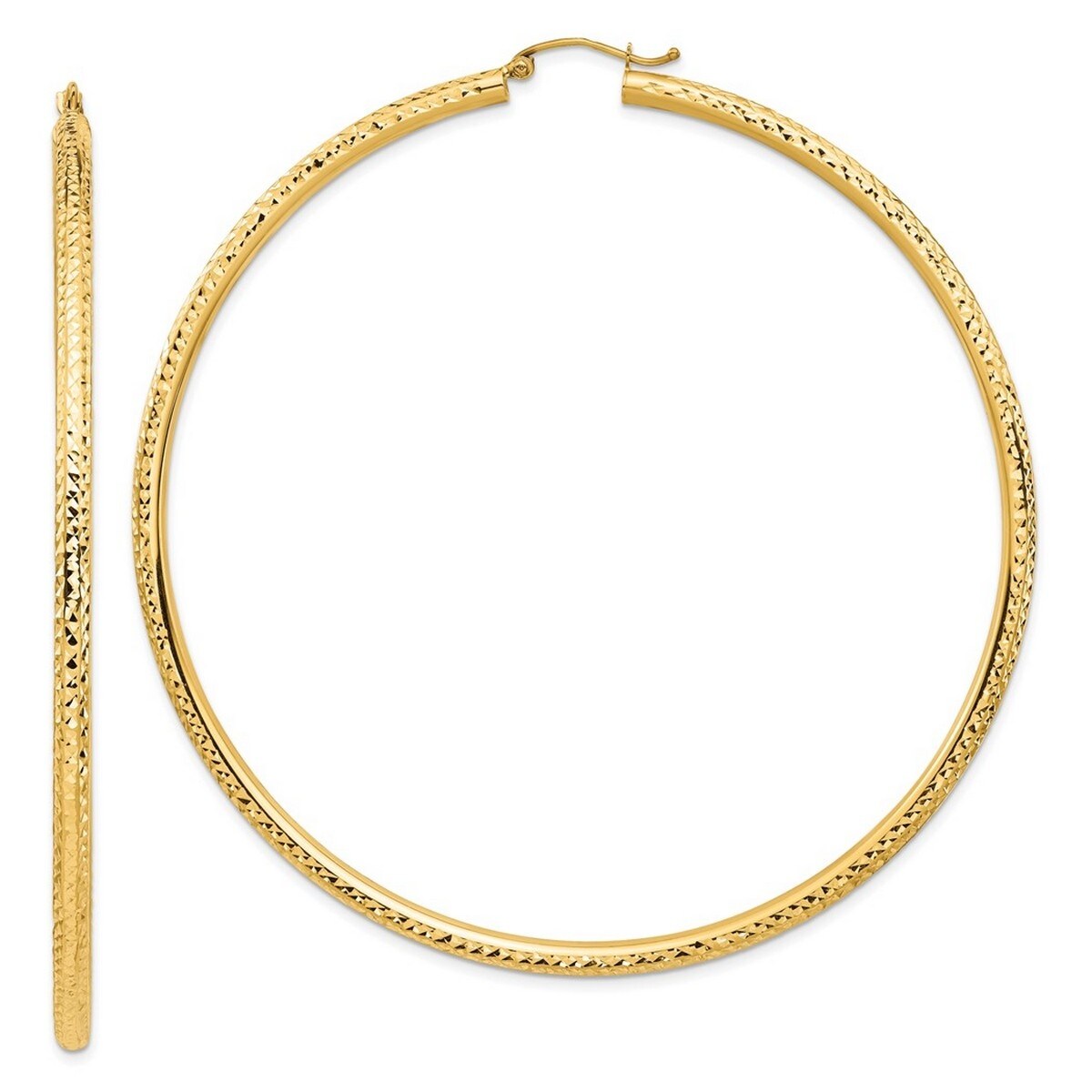 Curata 14k Yellow Gold Lightweight 81x3mm Sparkle Cut Hoop