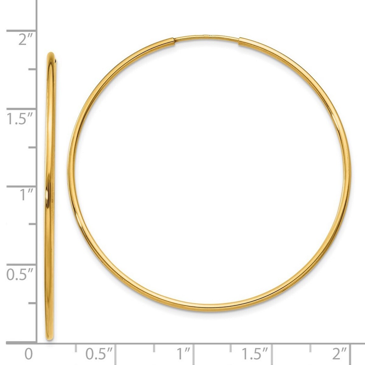 Curata 14k Yellow Gold Polished 1.25x45mm Endless Hoop Earrings