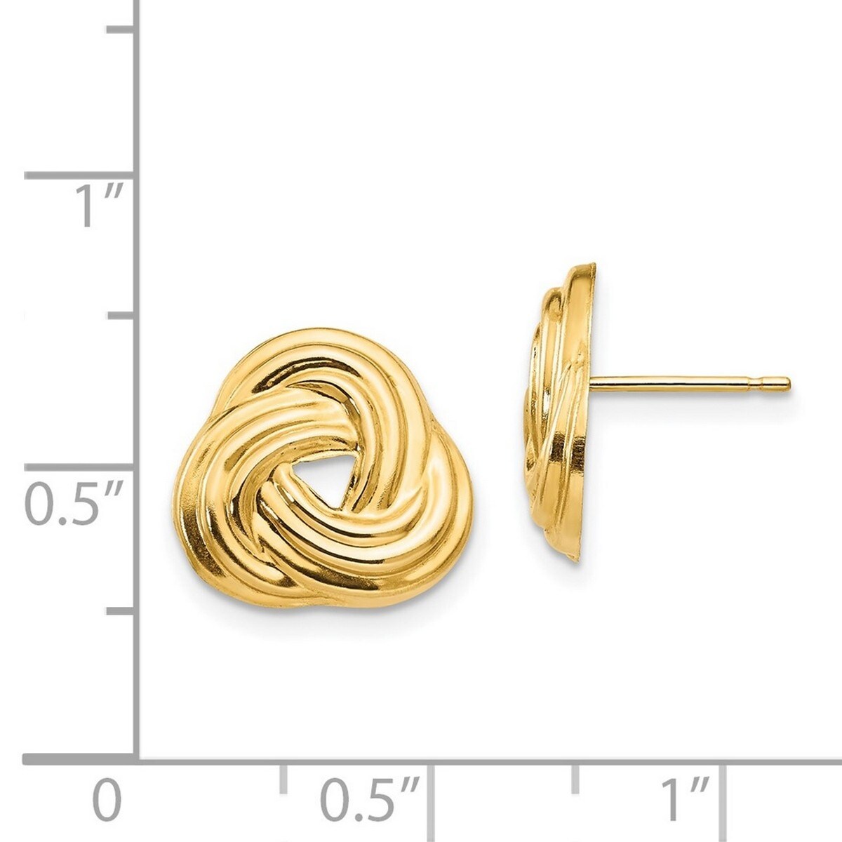 Curata 14k Yellow Gold Polished 13mm Ribbed Love Knot Earrings