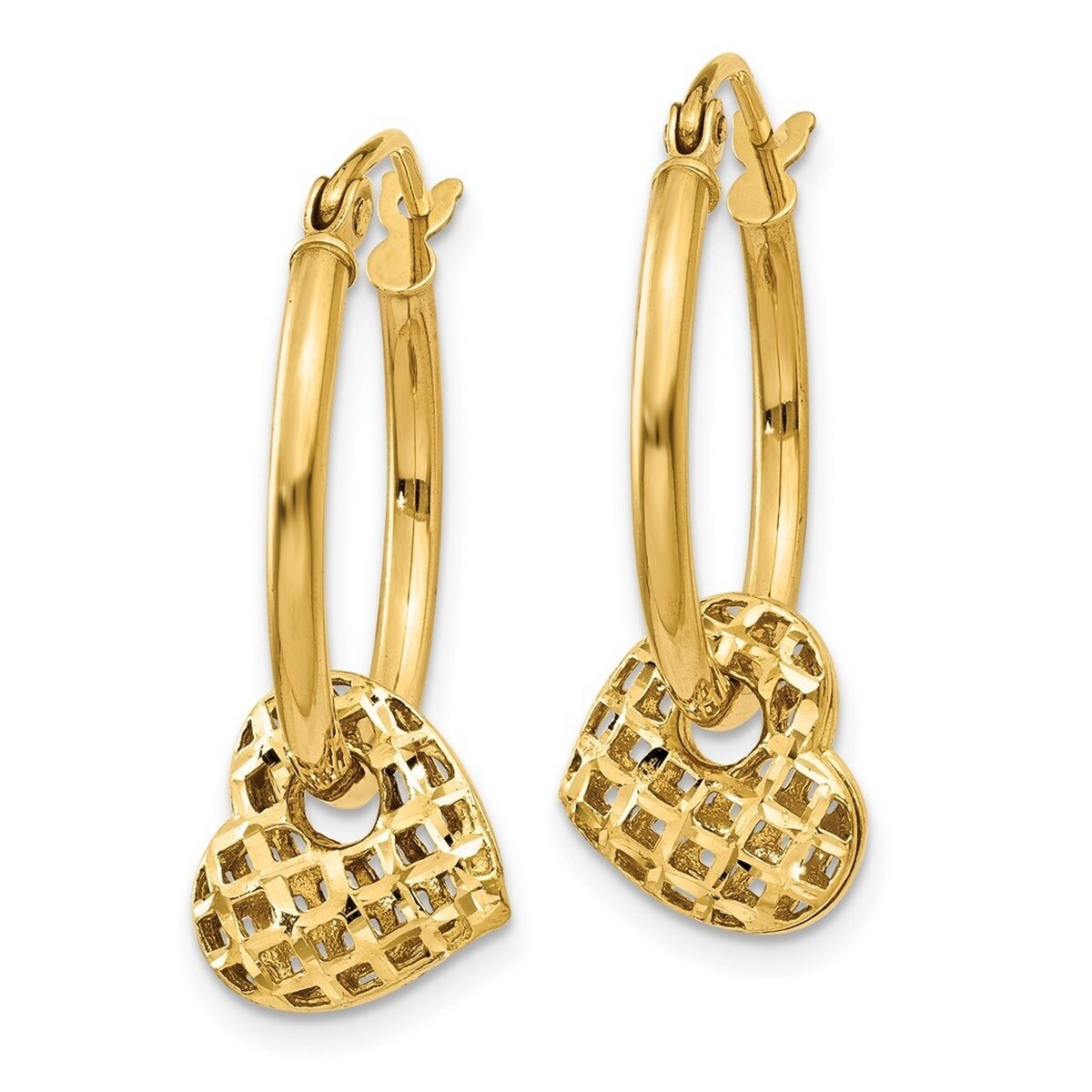 Curata 14k Yellow Gold Polished 2x23mm Moveable Heart Hoop Earrings