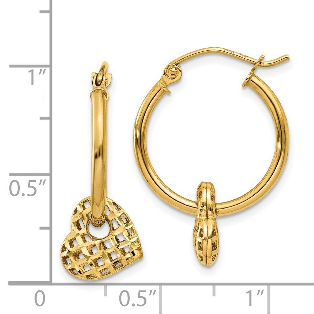Curata 14k Yellow Gold Polished 2x23mm Moveable Heart Hoop Earrings