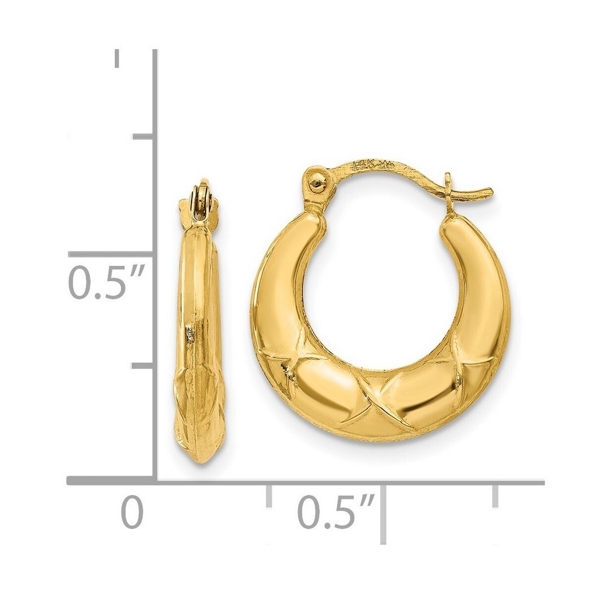Curata 14k Yellow Gold Polished 3x16mm X Hoop Earrings