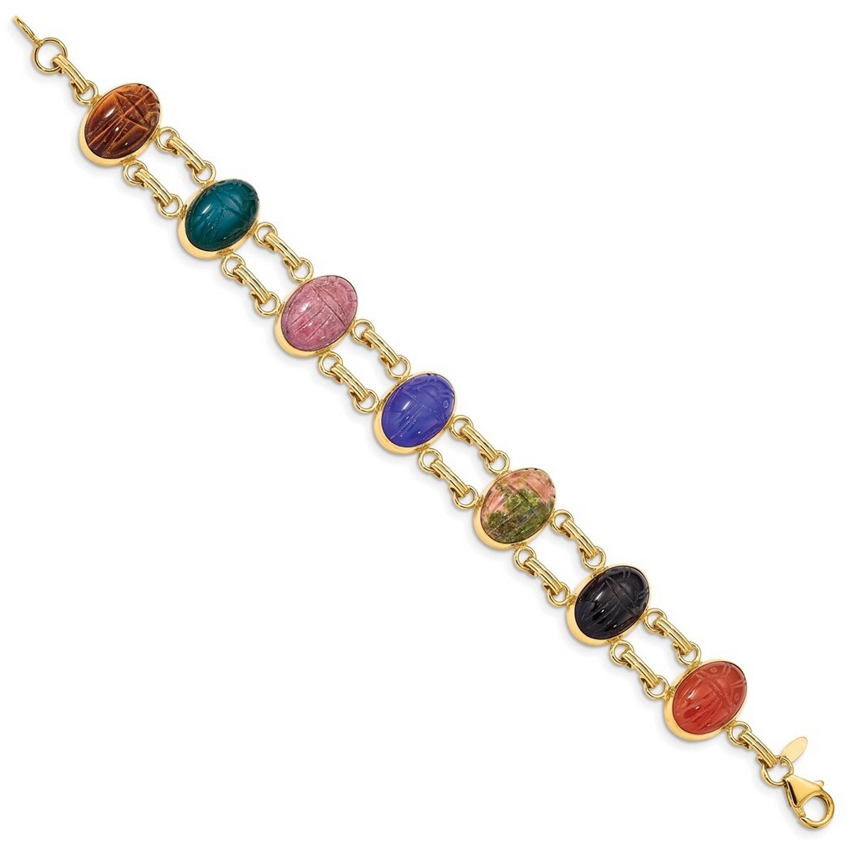 Curata 14k Yellow Gold Polished 7" 7 Stone Scarab Bracelet