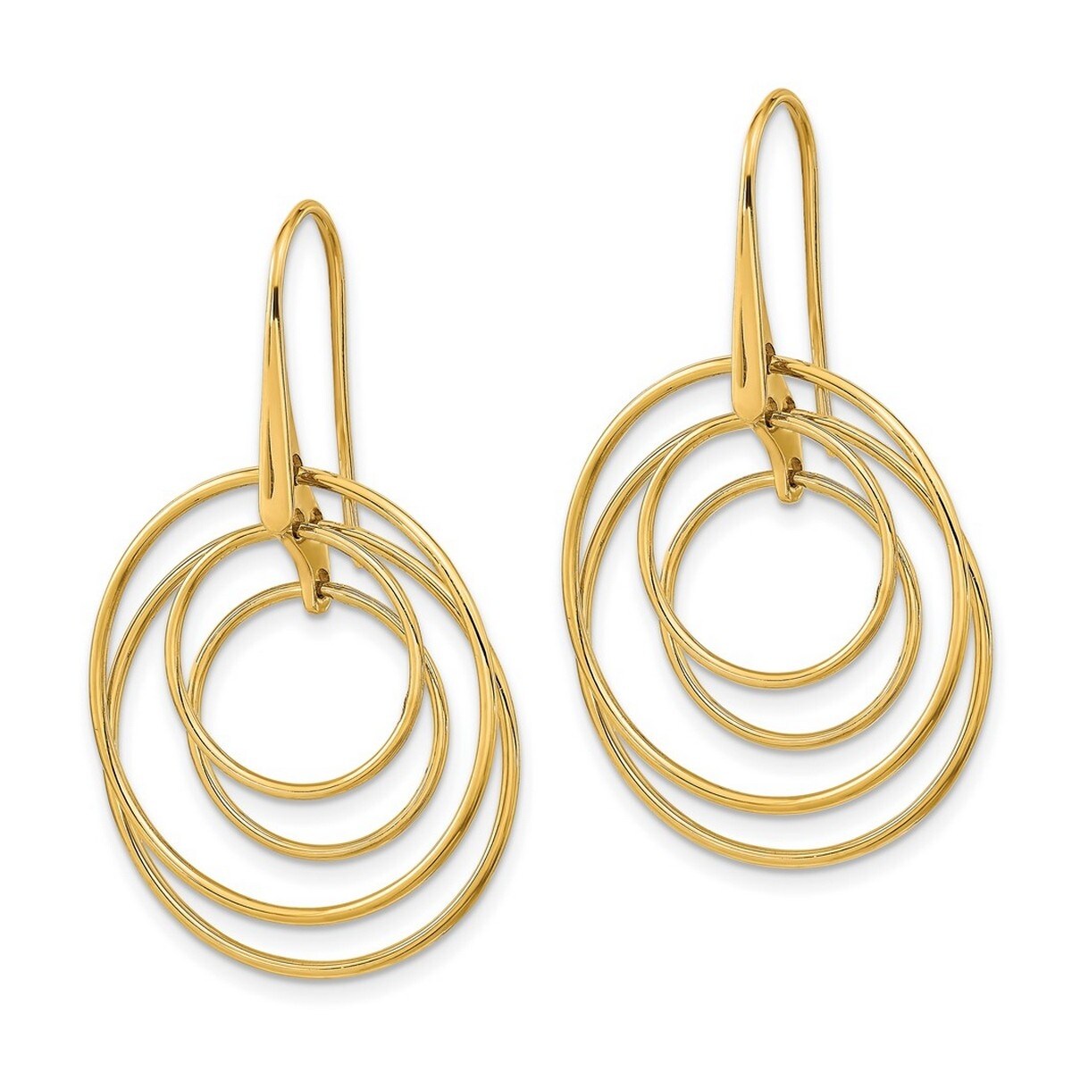 Curata 14k Yellow Gold Polished Circles Long Drop Dangle Earrings 41.75x24.9mm