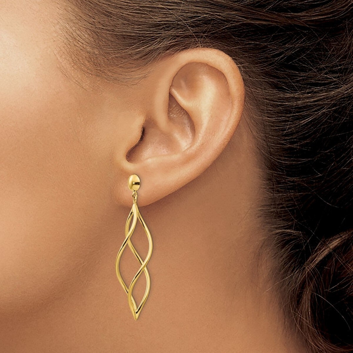 Curata 14k Yellow Gold Polished Curved Tube Long Drop Dangle Earrings 51x12mm