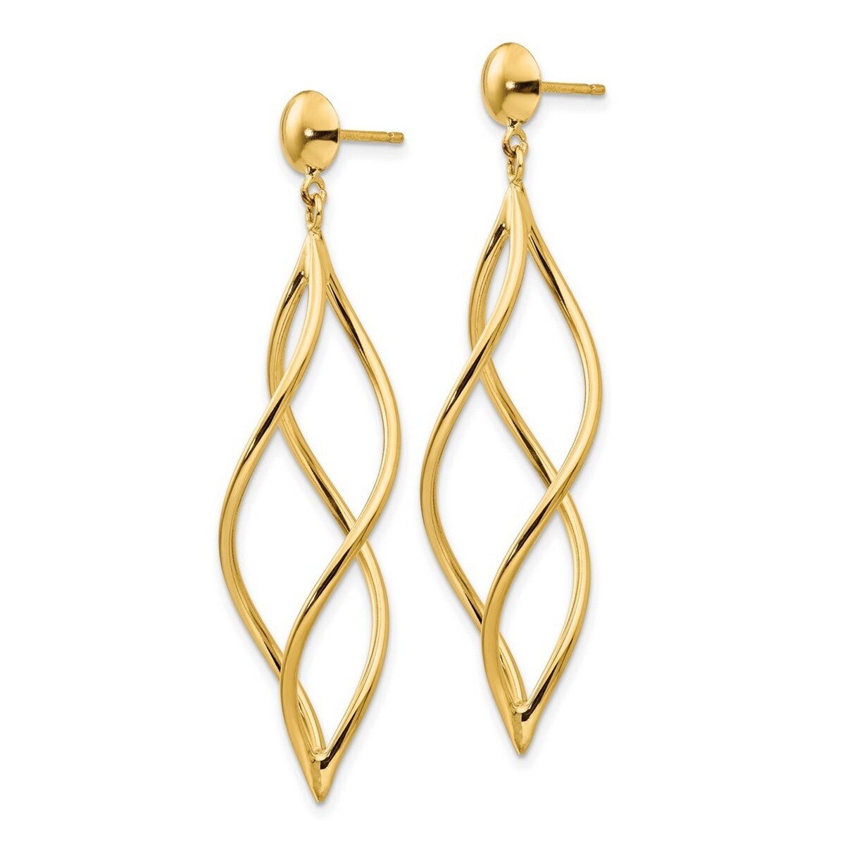 Curata 14k Yellow Gold Polished Curved Tube Long Drop Dangle Earrings 51x12mm