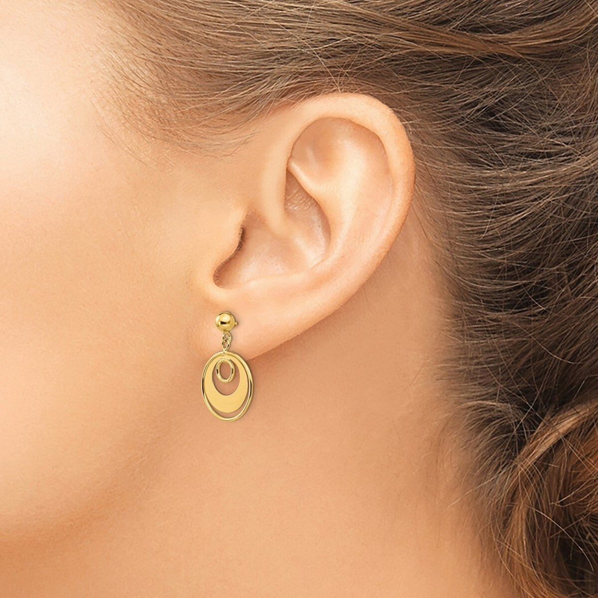 Curata 14k Yellow Gold Polished Double Circle Dangle Post Earrings 19x12mm
