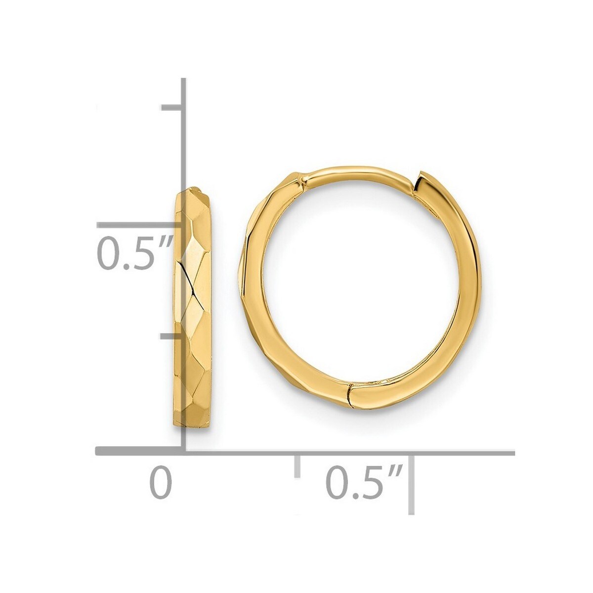 Curata 14k Yellow Gold Polished Faceted 2x14mm Hinged Hoop Earrings