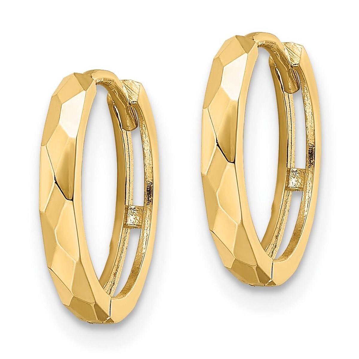 Curata 14k Yellow Gold Polished Faceted 2x14mm Hinged Hoop Earrings