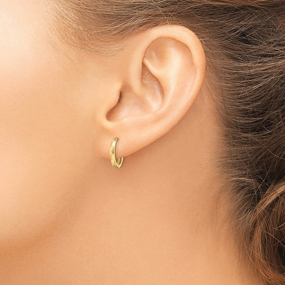 Curata 14k Yellow Gold Polished Faceted 2x14mm Hinged Hoop Earrings