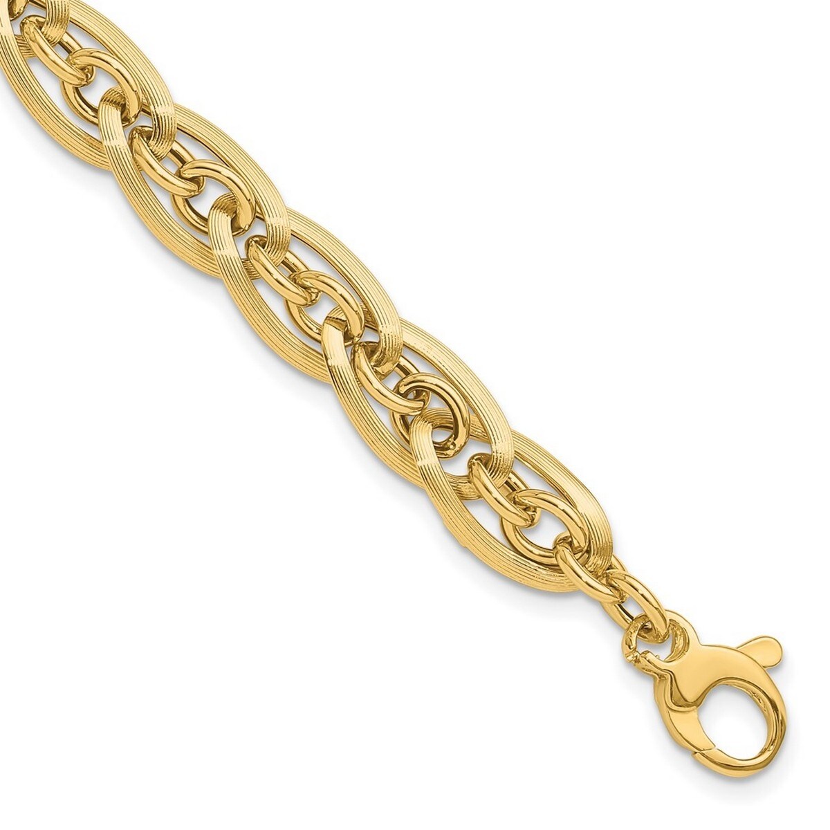 Curata 14k Yellow Gold Polished and Grooved With .5 In Ext. Fancy Link Bracelet 8 Inch