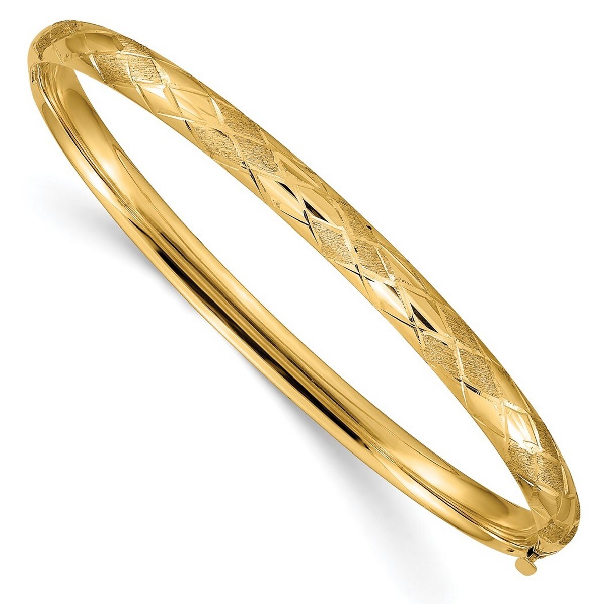 Curata 14k Yellow Gold Satin Hollow Polished Fold-over No safety bar 4.75mm Sparkle-Cut Fancy Hinged Bangle Bracelet