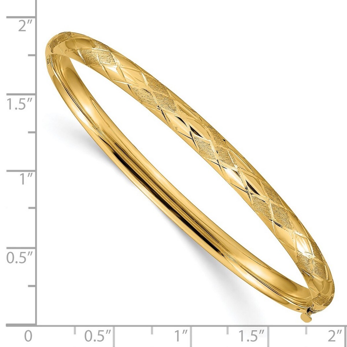 Curata 14k Yellow Gold Satin Hollow Polished Fold-over No safety bar 4.75mm Sparkle-Cut Fancy Hinged Bangle Bracelet