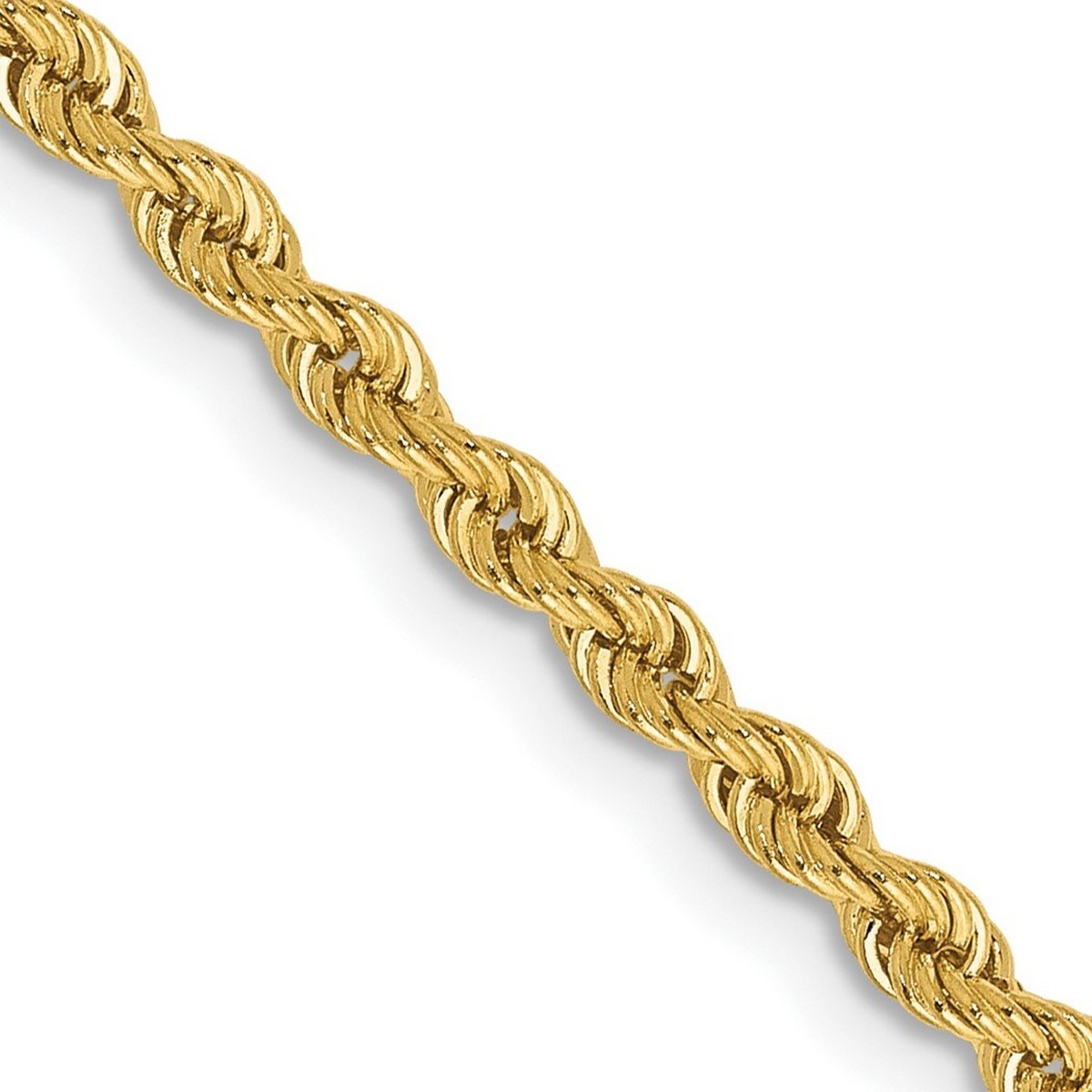 Curata 14k Yellow Gold Solid 2.5mm Handmade Regular Rope Chain Bracelet Lobster Claw