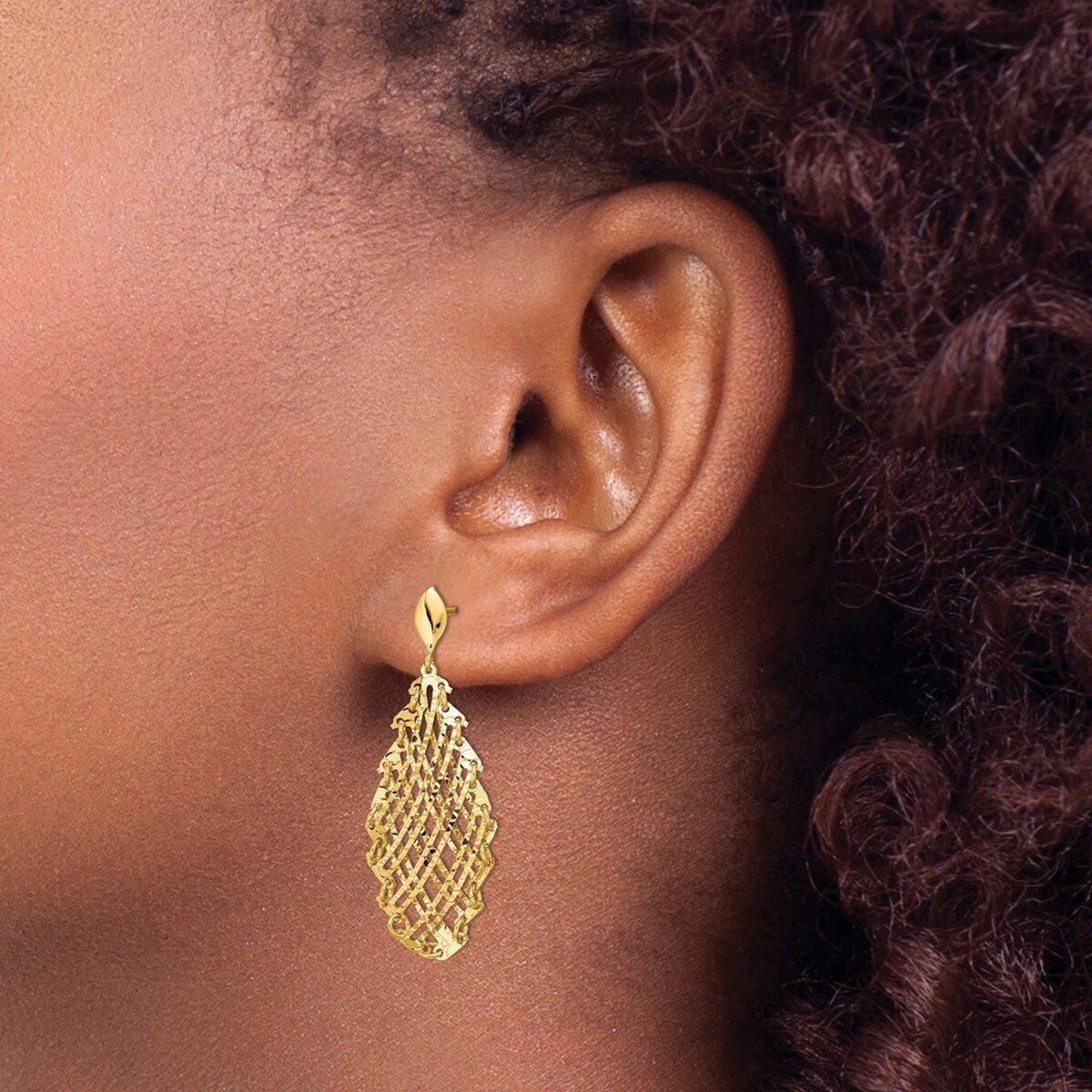 Curata 14k Yellow Gold Textured Large Teardrop Post Dangle Earrings 42.5mm long