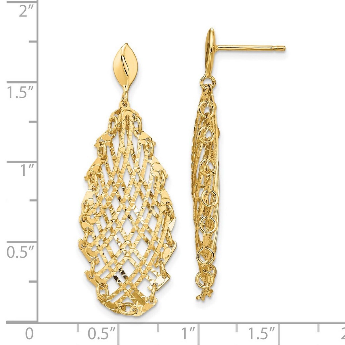Curata 14k Yellow Gold Textured Large Teardrop Post Dangle Earrings 42.5mm long