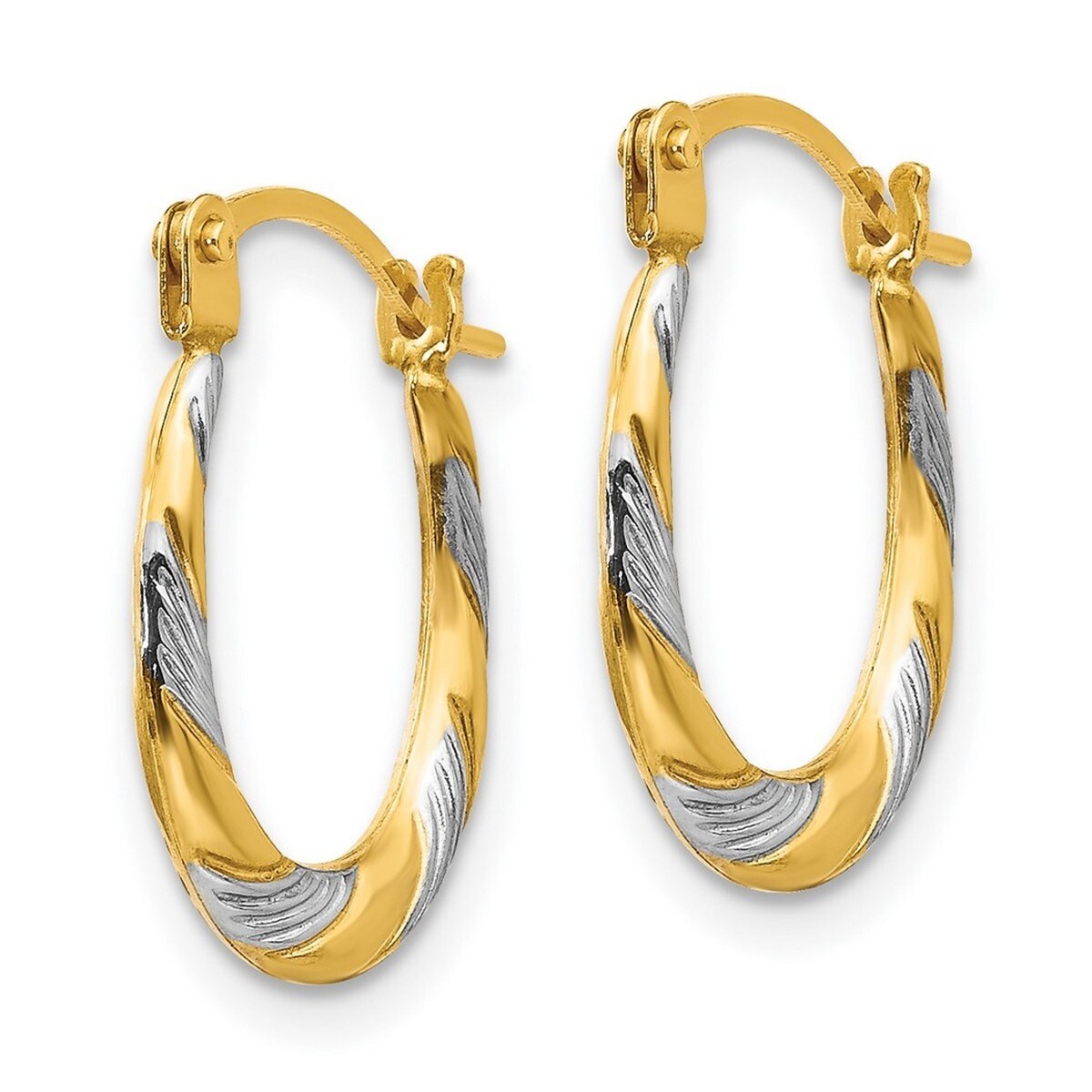 Curata 14k Yellow Gold and Rhodium Twisted Textured Hoop Earrings 15x10mm