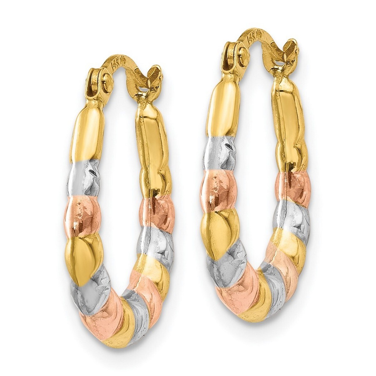 Curata 14k Yellow Gold and White And Rose Rhodium 3x16mm Scalloped Hoop Earrings