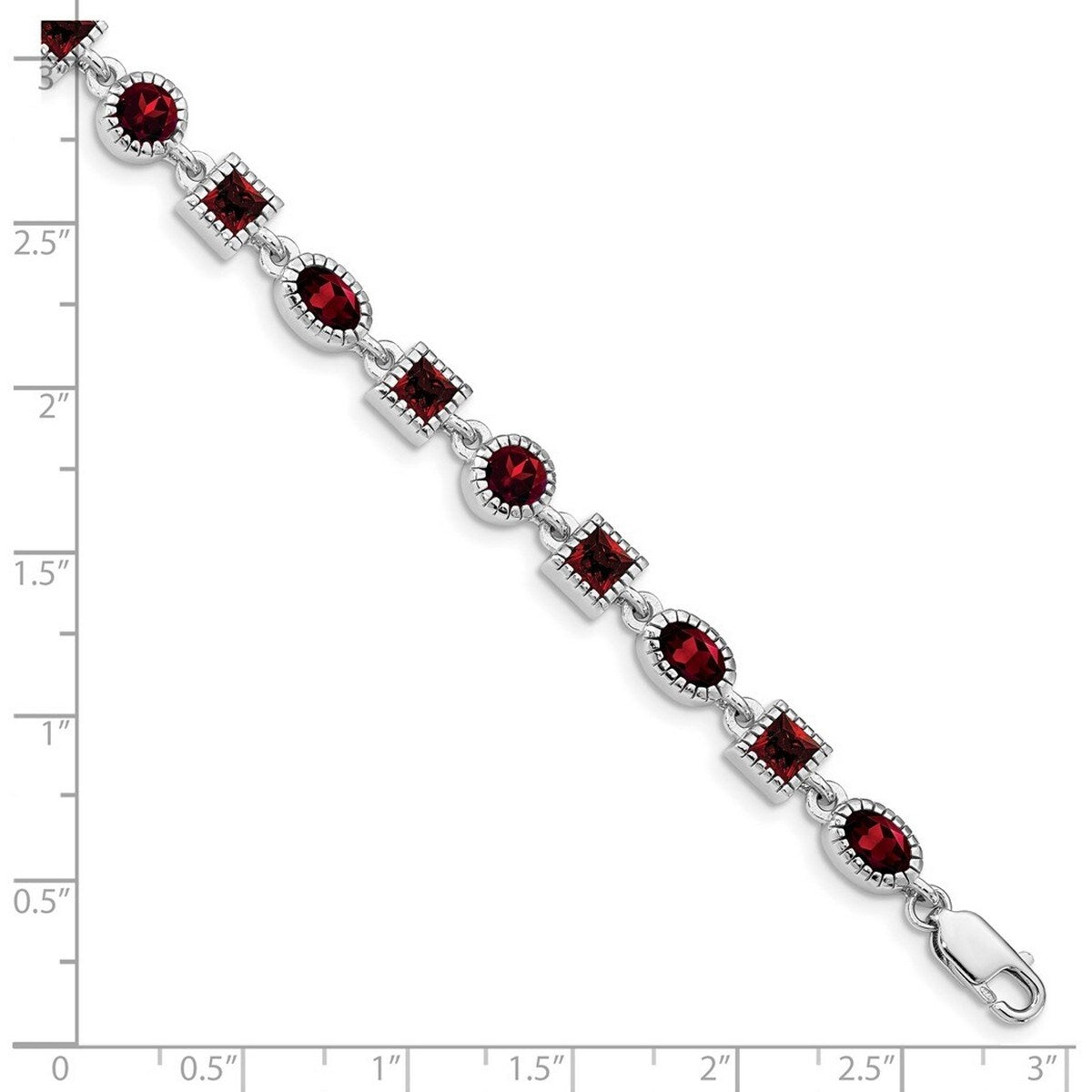 Curata 925 Sterling Silver Textured Polished Garnet Bracelet 7 Inch Lobster Claw
