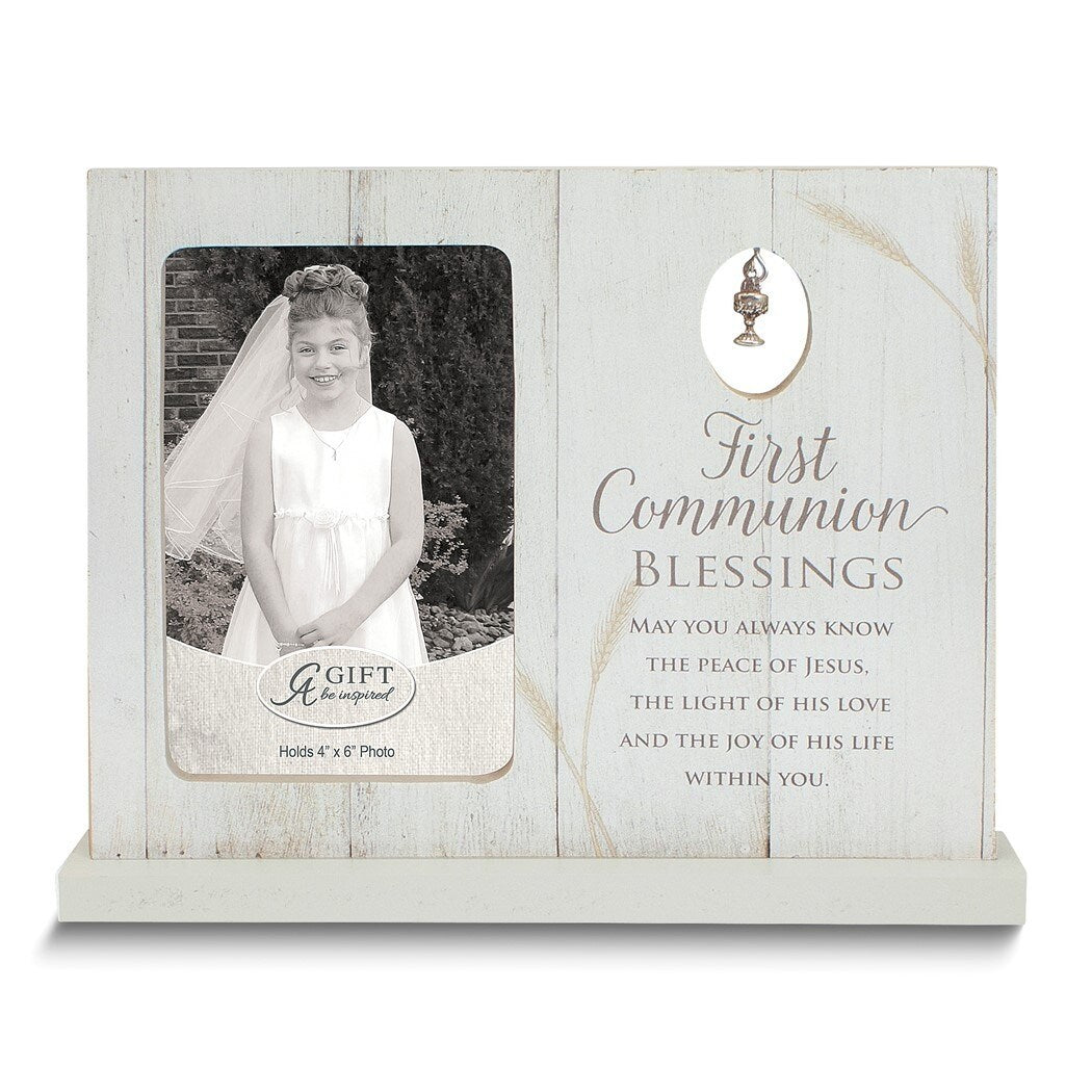 Curata First Communion Blessings Wooden Standing 4.5x2.5 Frame with Chalice Charm Boxed