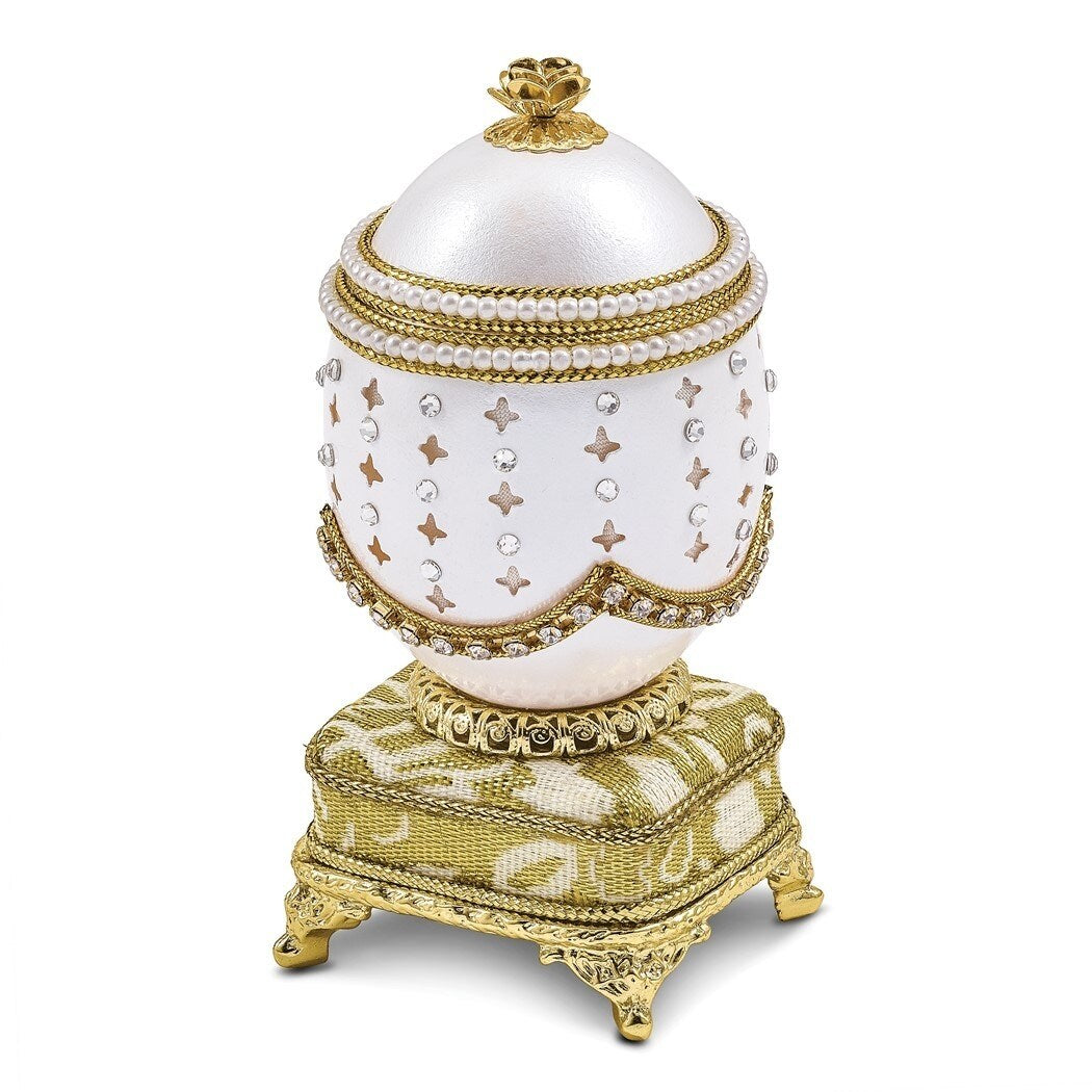 Curata Golden Aura Hand-Carved Authentic Duck Egg Imitation Pearls Crystals (Plays Love Story) Musical Ring Holder Box