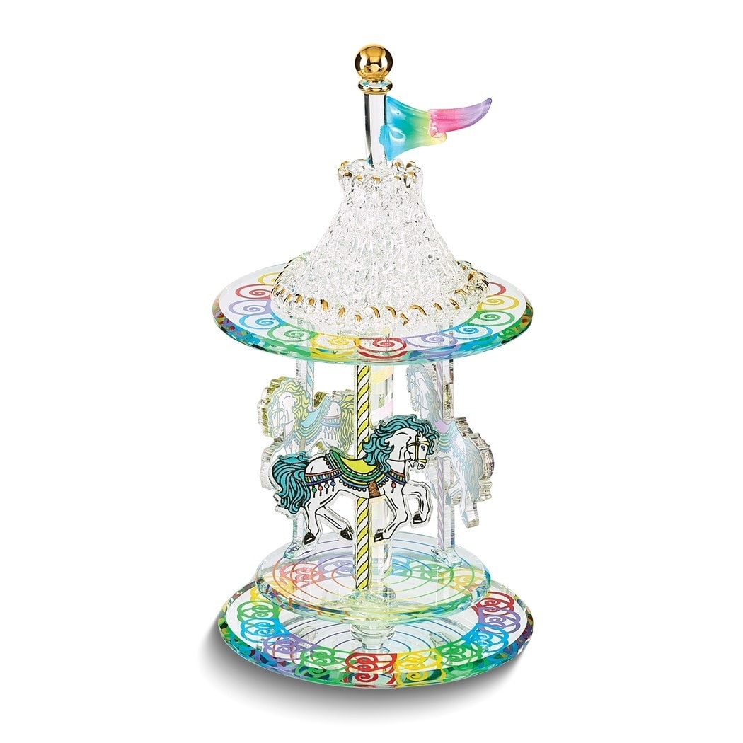 Curata Handcrafted Glass Carousel Figurine with 22k Gold Accents